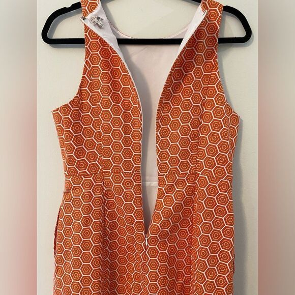 Gap, Orange and White, Geometric Patterned, Sleeveless Midi Dress, Size 6 - Picture 5 of 10